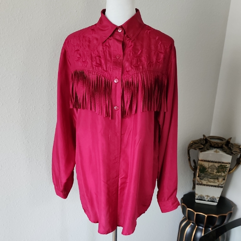 Gallagher Vintage Silk Burgundy Deep Red Long Sleeve Shirt
